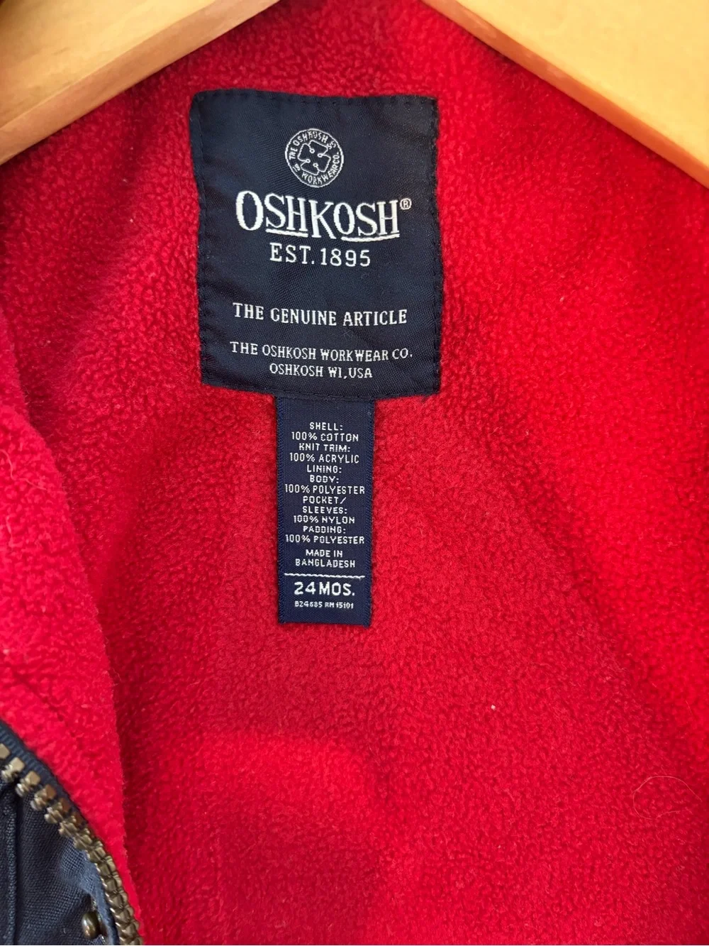 OshKosh B'gosh Vintage Navy Kids Barn Jacket Fleece Lined 24months